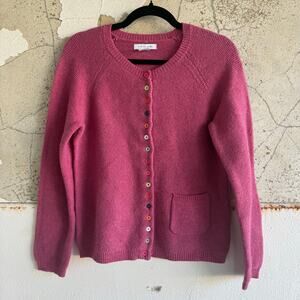 Tabitha Webb Cardigan Lambswool Soft Knit Sweater Pink Rainbow Buttons Women's M